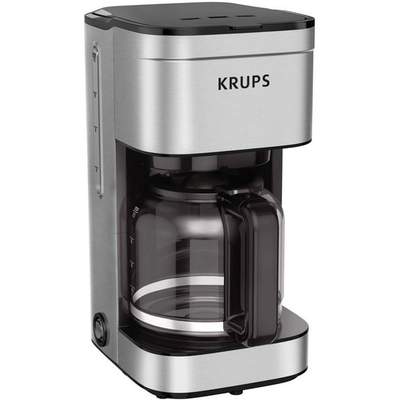 Krups Simply Brew Stainless Steel Drip Coffee Maker 10 Cup 900 Watts Coffee Filter, Drip Free, Dishwasher Safe Pot Silver and Black