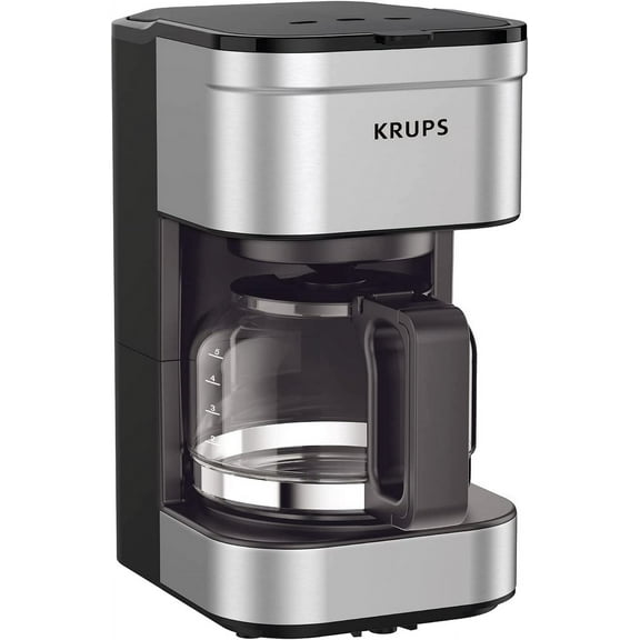 Krups Simply Brew Stainless Steel Drip Coffee Maker 5 Cup 650 Watts Coffee Filter, Drip Free, Dishwasher Safe Pot, Compact Silver and Black