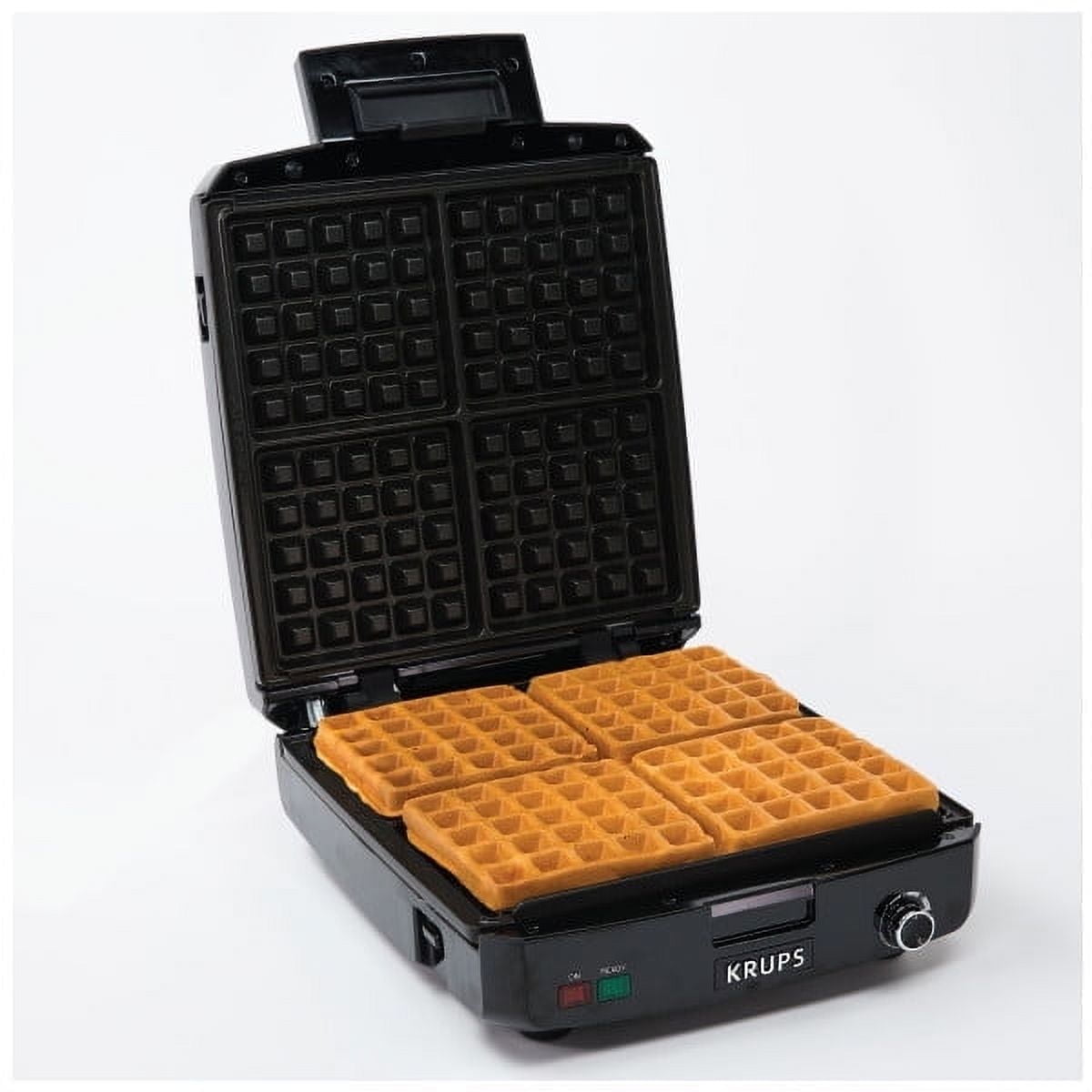 Black Stainless Steel 4-Slice Belgian Waffle Maker with Adjustable Temperature