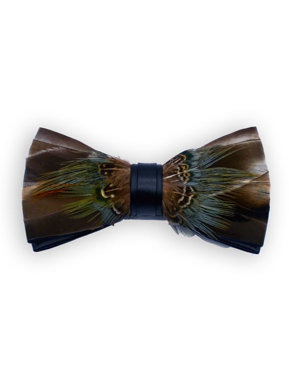 Kruque Real Feather Bow Tie for Men | Handmade Pre-Tied Bowtie with Gift Box | Choose Your Color Style (Driftwood Wing)