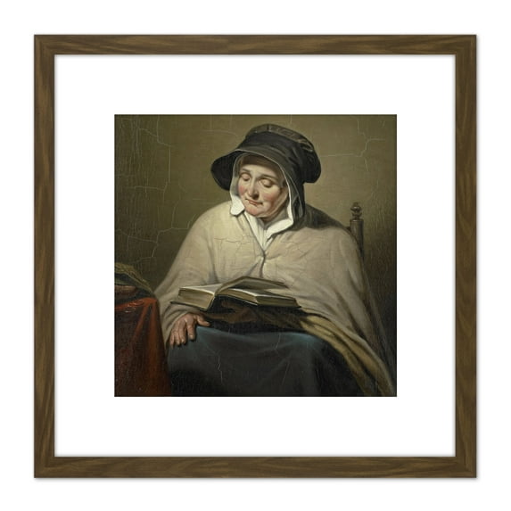 Kruseman Old Woman Reading 8X8 Inch Square Wooden Framed Wall Art Print Picture with Mount