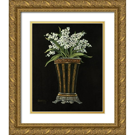 Kruskamp, Janet 12x14 Gold Ornate Wood Framed with Double Matting Museum Art Print Titled - Classical Vase with Flowers II