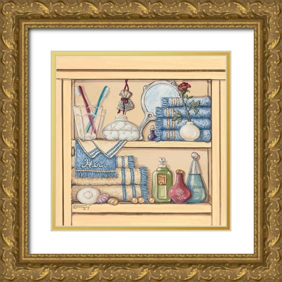 Kruskamp, Janet 15x15 Gold Ornate Wood Framed with Double Matting Museum Art Print Titled - Hers Bathroom Shelf