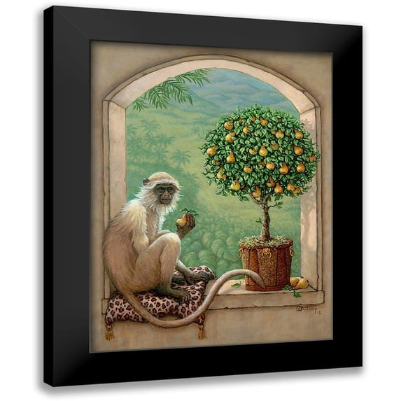 Kruskamp, Janet 15x18 Black Modern Framed Museum Art Print Titled - Monkey and Pear Tree
