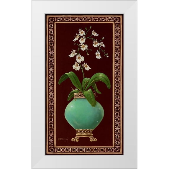 Kruskamp, Janet 15x24 White Modern Wood Framed Museum Art Print Titled - Ginger Jar with Orchids II