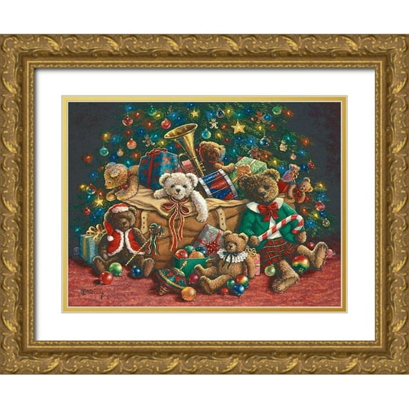 Kruskamp, Janet 18x15 Gold Ornate Wood Framed with Double Matting Museum Art Print Titled - Teddy Bear Christmas