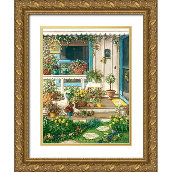 Kruskamp, Janet 19x24 Gold Ornate Wood Framed with Double Matting Museum Art Print Titled - Spring Front Porch