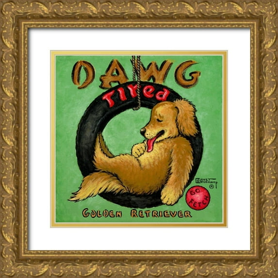 Kruskamp, Janet 20x20 Gold Ornate Wood Framed with Double Matting Museum Art Print Titled - Dawg Tired