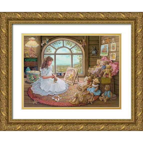 Kruskamp, Janet 24x19 Gold Ornate Wood Framed with Double Matting Museum Art Print Titled - Jenny Paints Her Bears