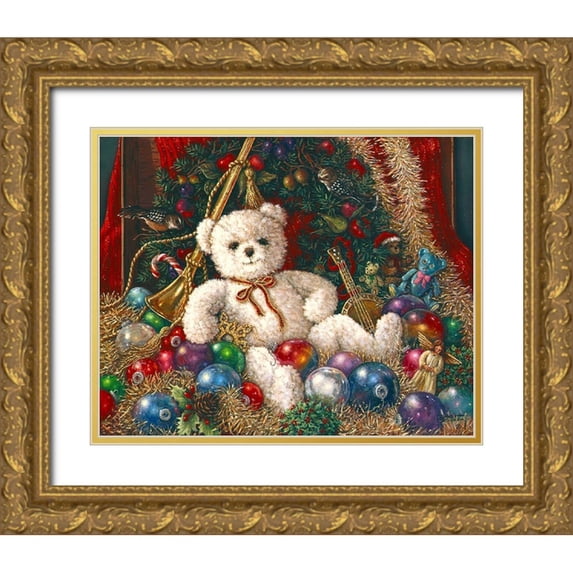 Kruskamp, Janet 32x26 Gold Ornate Wood Framed with Double Matting Museum Art Print Titled - The Christmas Bear