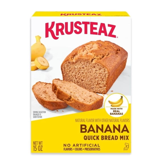 Krusteaz Banana Quick Bread Mix, Made with Real Bananas, 15.0 oz Boxes.