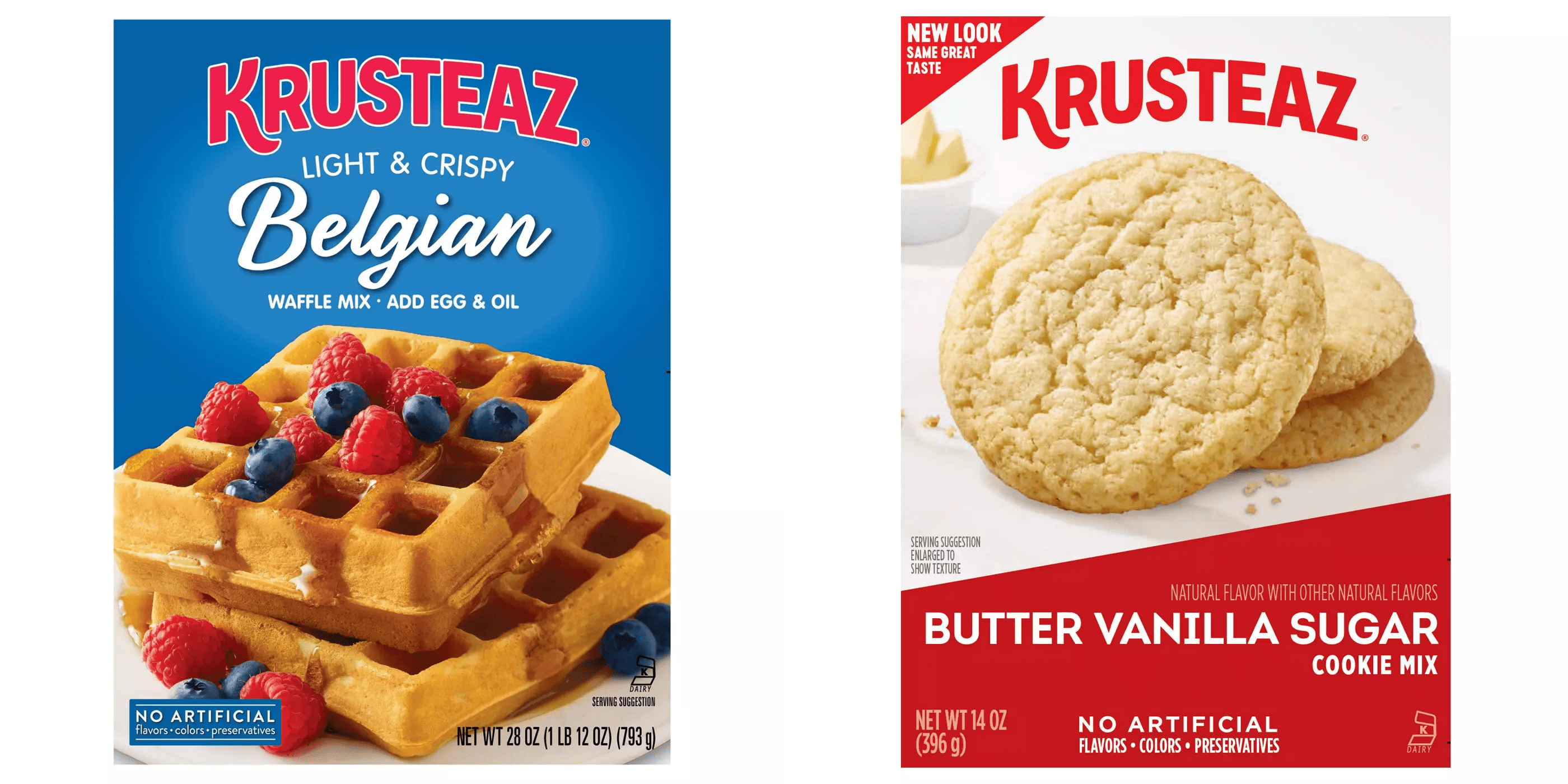 Krusteaz Belgian Waffle Mix, 28 oz&Krusteaz Butter Vanilla Sugar Cookie ...