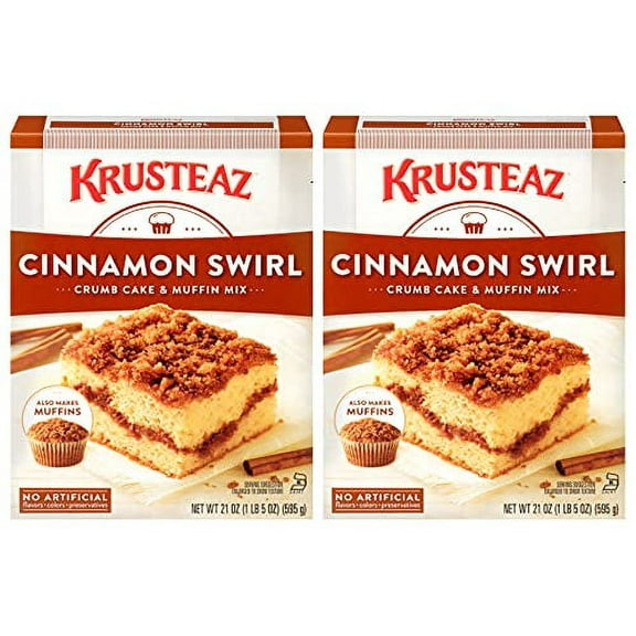 Krusteaz Cinnamon Swirl Crumb Cake & Muffin Mix, Made with No Artificial Flavors, Colors or Preservatives, Also Makes Muffins, 21-Ounce Box (Pack of 2)