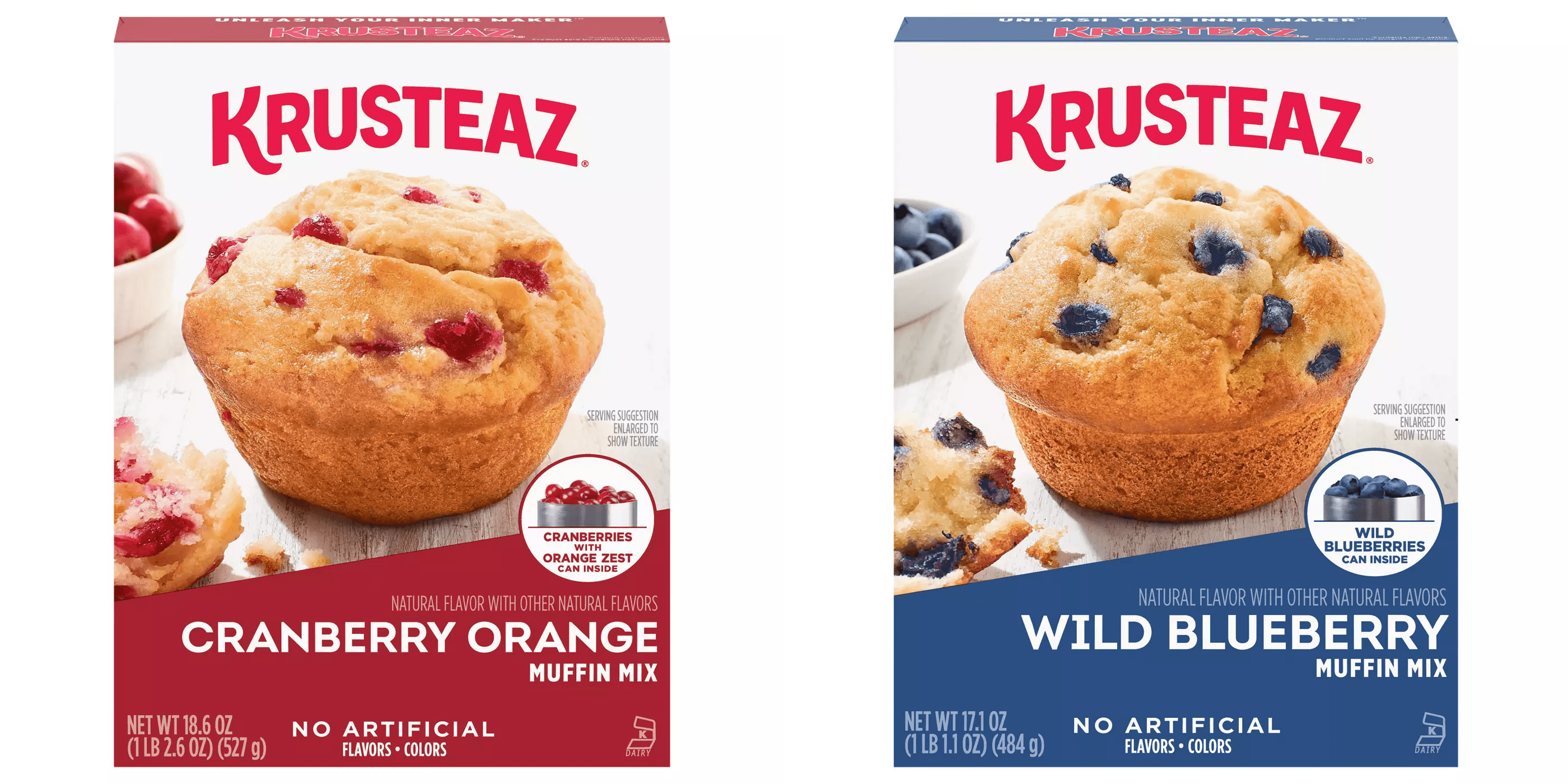 Krusteaz Cranberry Orange Muffin Mix, 18.6 oz&Krusteaz Wild Blueberry Muffin Mix, 17.1 oz