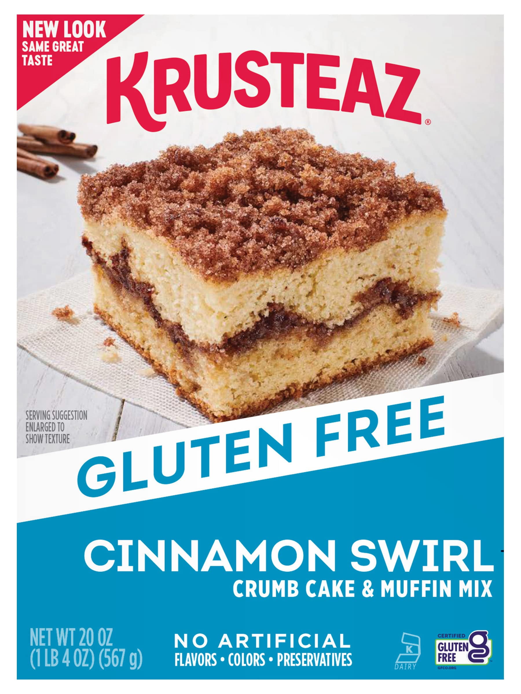 Krusteaz Gluten Free Baking Mix, Cinnamon Swirl Crumb Cake & Muffin Mix, Gluten Free With No Artificial Flavors, Colors Or Preservatives, 20 Ounce (Pack Of 3)