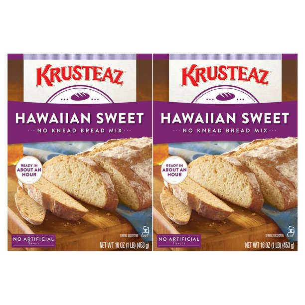 (2 pack) Krusteaz Hawaiian Sweet No Knead Bread Mix, 16 oz Box