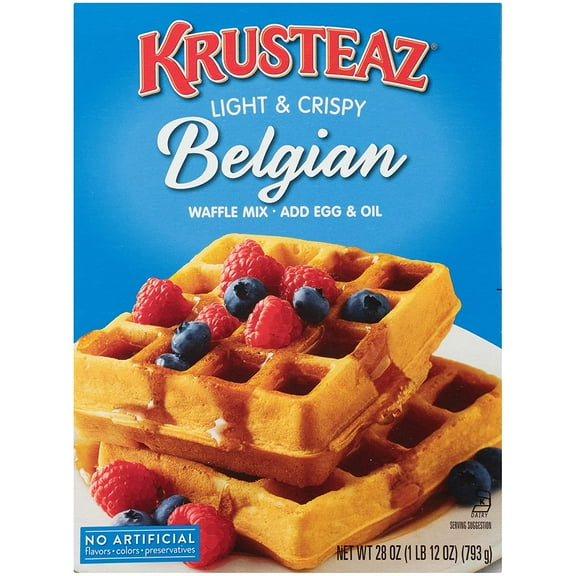 Krusteaz Light & Crispy Belgian Waffle Mix - No Artificial Flavors, Colors, or Preservatives - 28 OZ (Pack - 16)