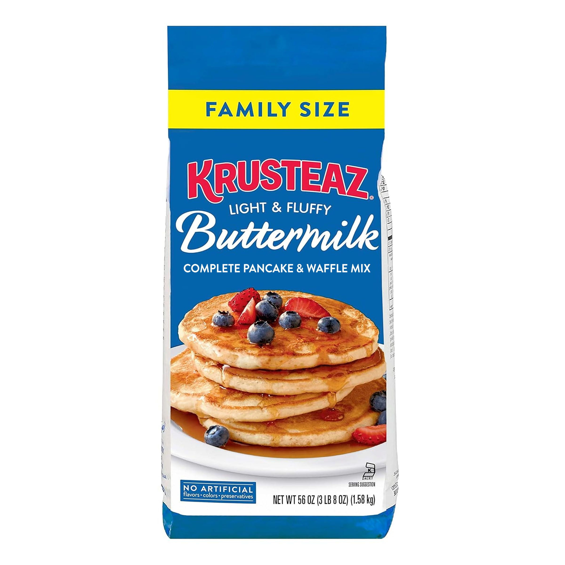 Krusteaz Light and Fluffy Buttermilk Complete Pancake Mix, Waffle and Pancake Mix, Just Add Water, Family Size Bag, 3.5 lb