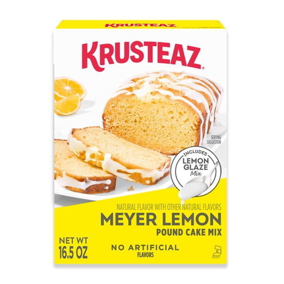 Krusteaz Meyer Lemon Pound Cake Mix, Pound Cake Baking Mix with Lemon Flavored Glaze, 16.5 oz Box