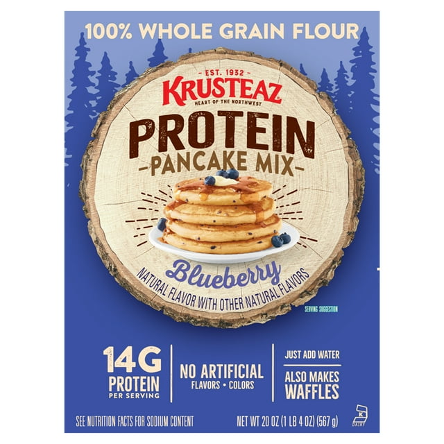 Krusteaz Protein Blueberry Pancake and Waffle Mix, 14g Protein per Serving, 20 oz Box