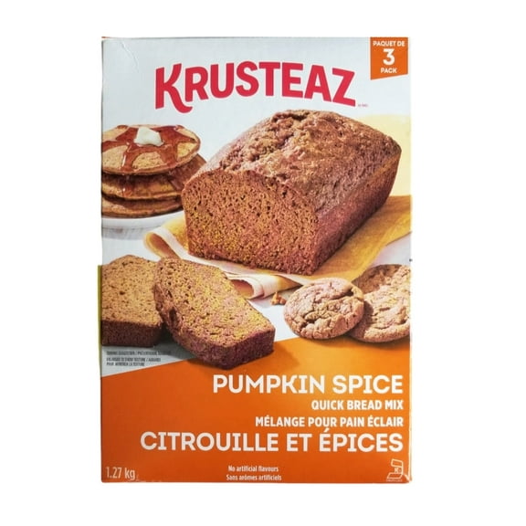 Krusteaz Pumpkin Spice Quick Bread Mix 3 Bags per Box (1.27kg/2.8 lb) Easy & Delicious Fall Baking