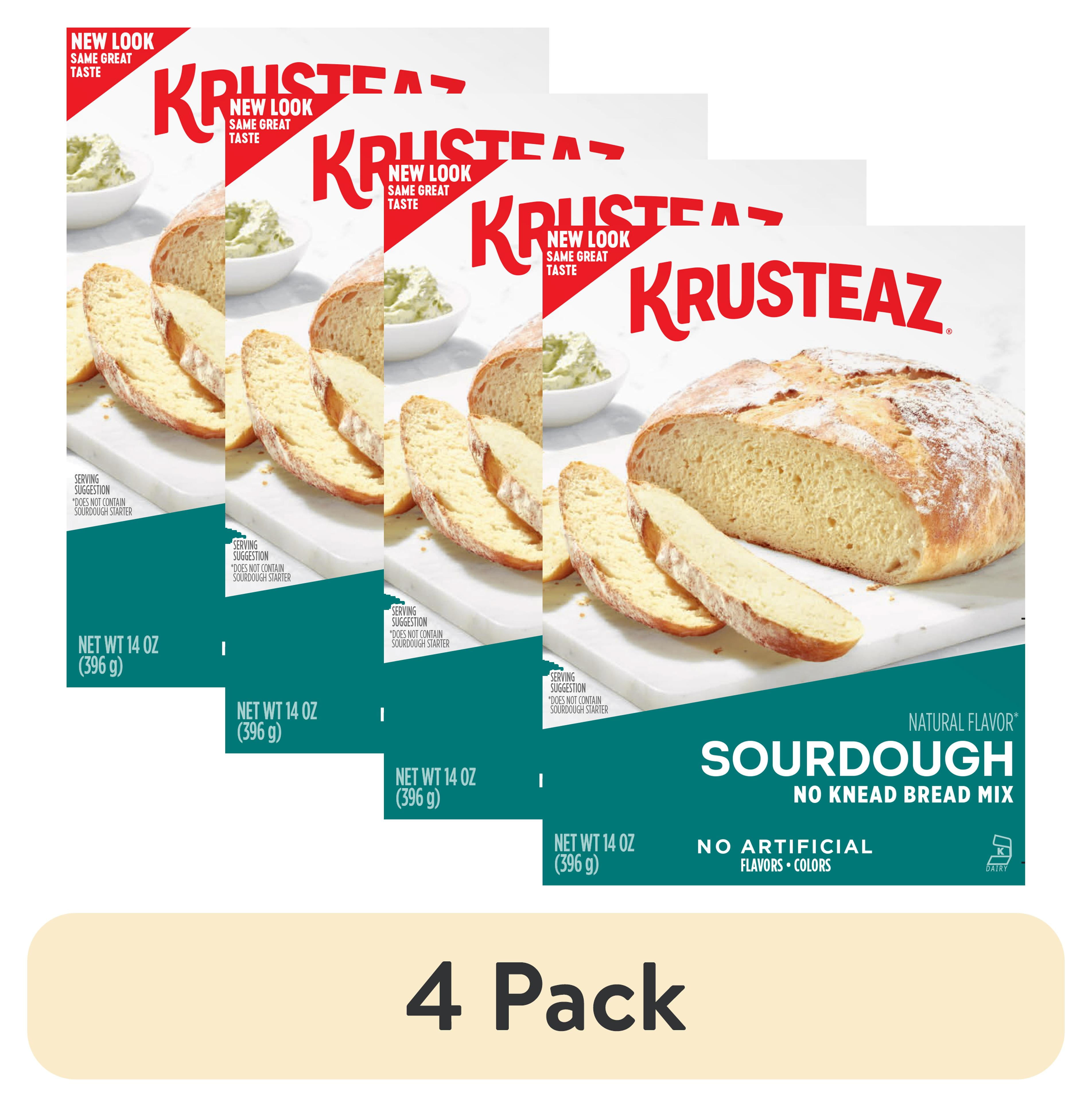 (4 pack) Krusteaz Sourdough No Knead Bread Mix, Includes Yeast Packet, 14 oz Box