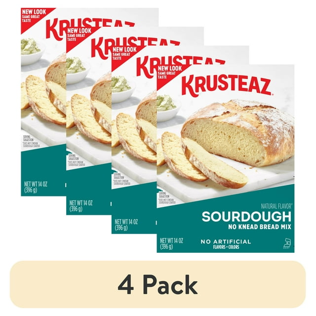 (4 pack) Krusteaz Sourdough No Knead Bread Mix, Includes Yeast Packet