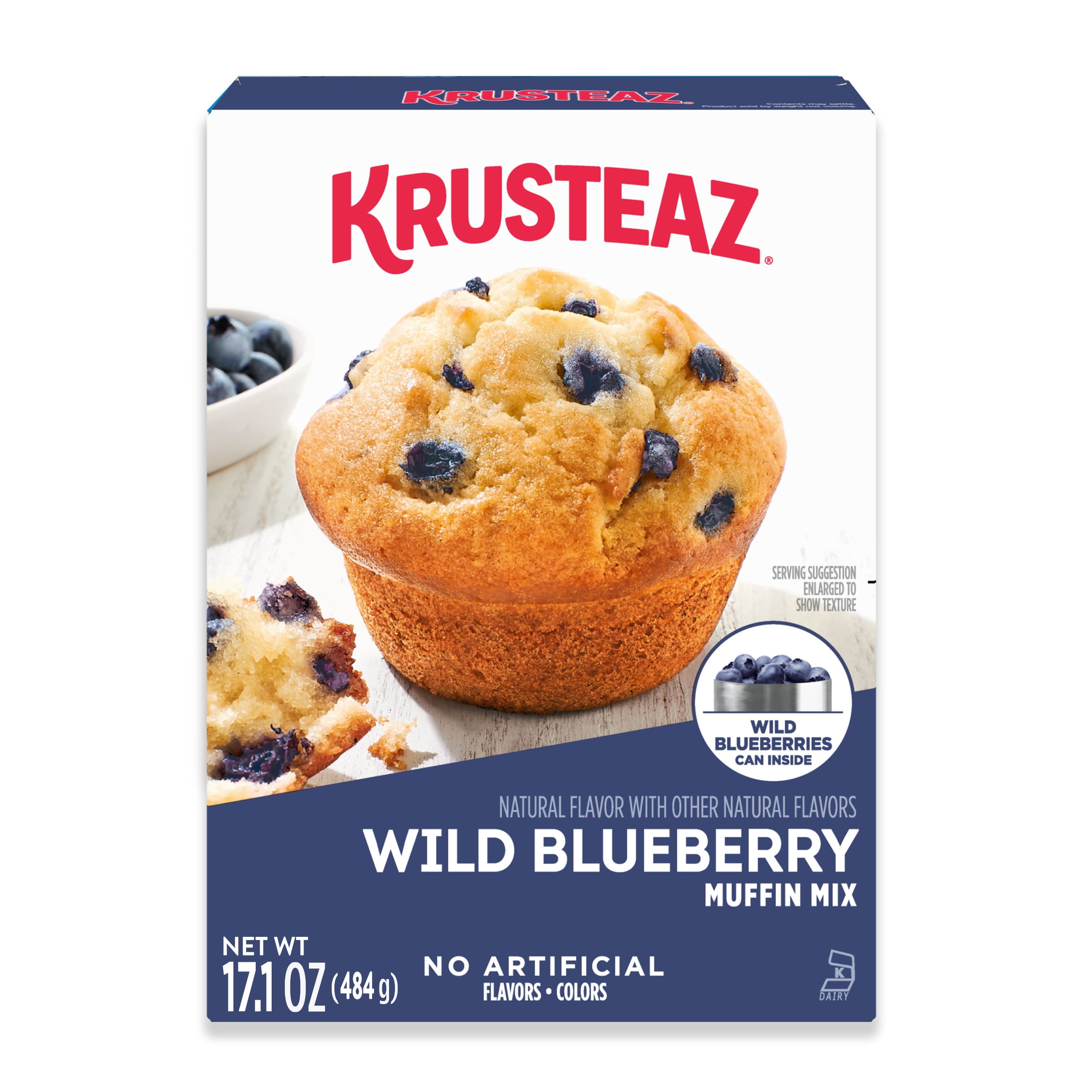 Krusteaz Wild Blueberry Muffin Mix, Blueberry Muffins Made With Real Blueberries, 17.1 oz Box