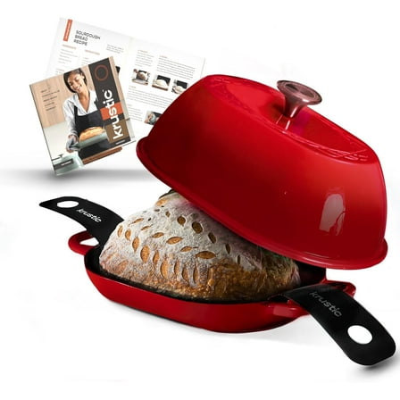 Krustic 5.5 QT Enameled Cast Iron Dutch Oven Pot with Lid and Silicone Baking Mat, Non-Stick
