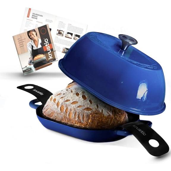 Krustic 5.5 QT Enameled Cast Iron Dutch Oven Pot with Lid and Silicone Baking Mat, Non-Stick
