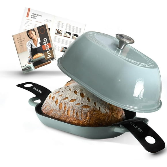 Krustic 5.5 QT Enameled Cast Iron Dutch Oven Pot with Lid and Silicone Baking Mat, Non-Stick