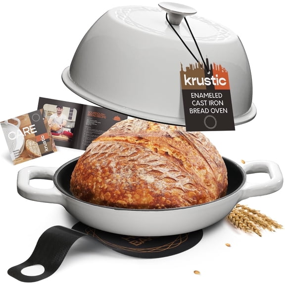 Krustic 6 Qt Enameled Cast Iron Dutch Oven with Lid & Nonstick Baking Mat for Bread Baking