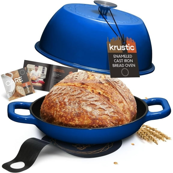 Krustic 6 Qt Enameled Cast Iron Dutch Oven with Lid & Nonstick Baking Mat for Bread Baking