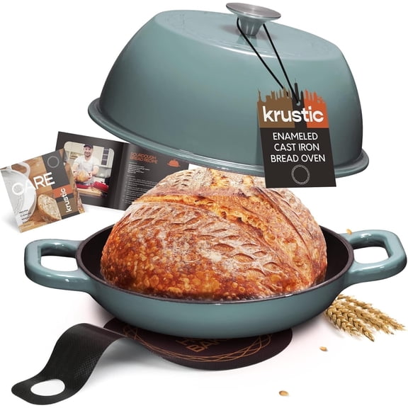 Krustic 6 Qt Enameled Cast Iron Dutch Oven with Lid & Nonstick Baking Mat for Bread Baking