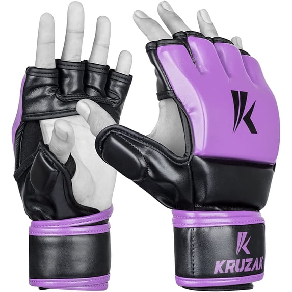 Kruzak Adult Wear-Resistant Synthetic Leather MMA Gloves for Sparring, Kickboxing, Purple, Large/X-Large, 2 Piece