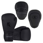 Kruzak Matte Black Boxing Gloves and Pads, Boxing Gloves Training Set for Kickboxing and Muay Thai MMA Training - Boxing Kit for Adults with Punching Pads for Martial Arts and Karate