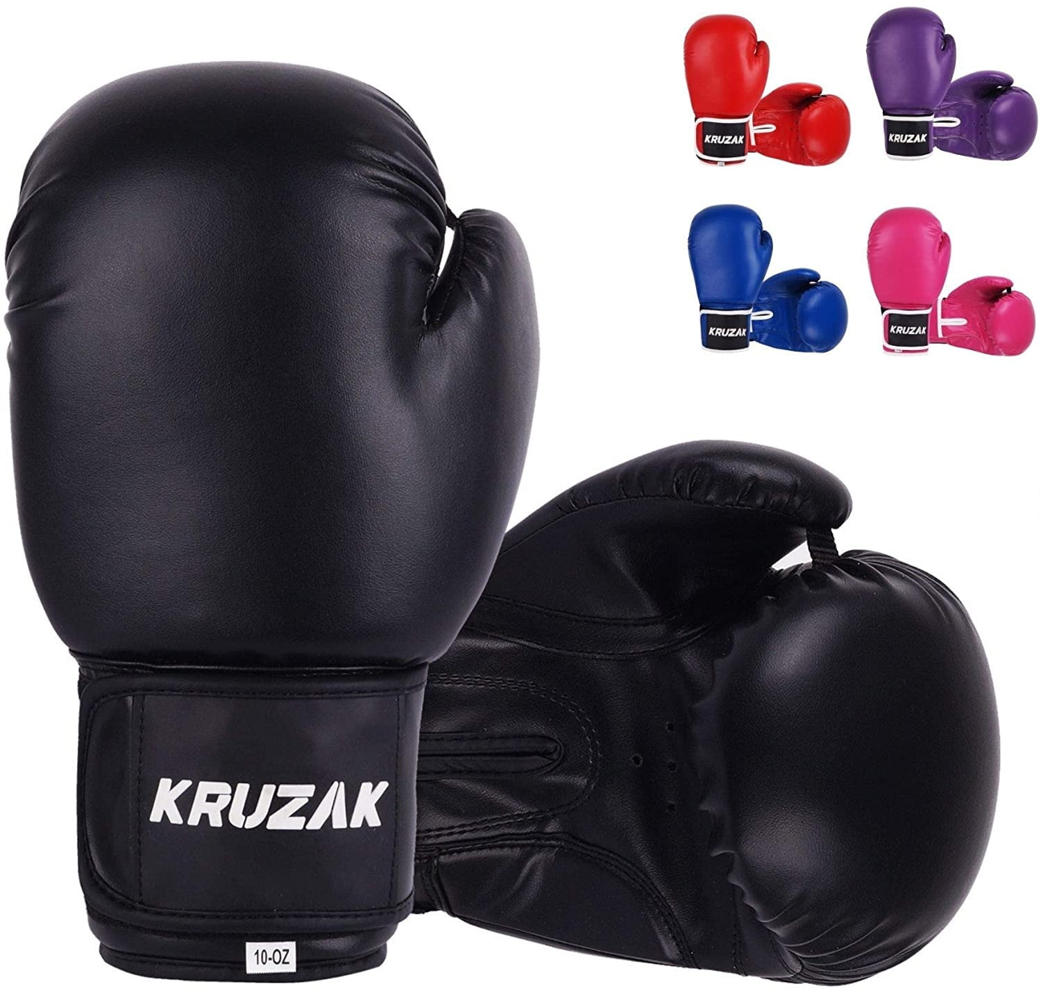Kruzak Plain Boxing Gloves for Sparring, Kickboxing, Muay Thai, Martial Arts & MMA Fighting - Men & Women Punch Bag Mitts Training and Focus Pads Punching (Black, 14 oz)