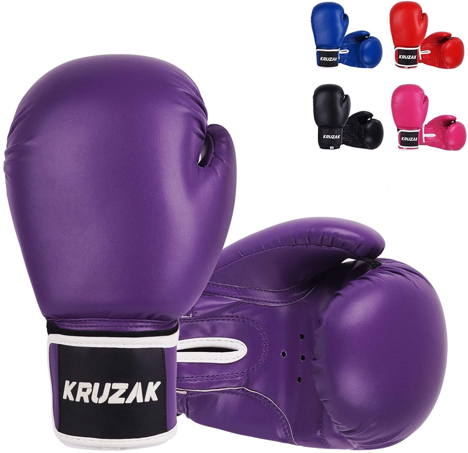 Kruzak Plain Boxing Gloves for Sparring, Kickboxing, Muay Thai, Martial Arts & MMA Fighting - Men & Women Punch Bag Mitts Training and Focus Pads Punching (Purple, 14 oz)