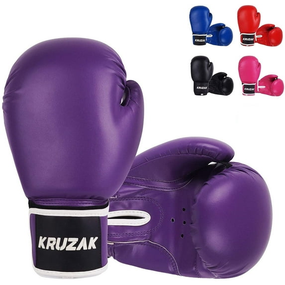 Kruzak Plain Boxing Gloves for Sparring, Kickboxing, Muay Thai, Martial Arts & MMA Fighting - Men & Women Punch Bag Mitts Training and Focus Pads Punching (Purple, 8 oz)