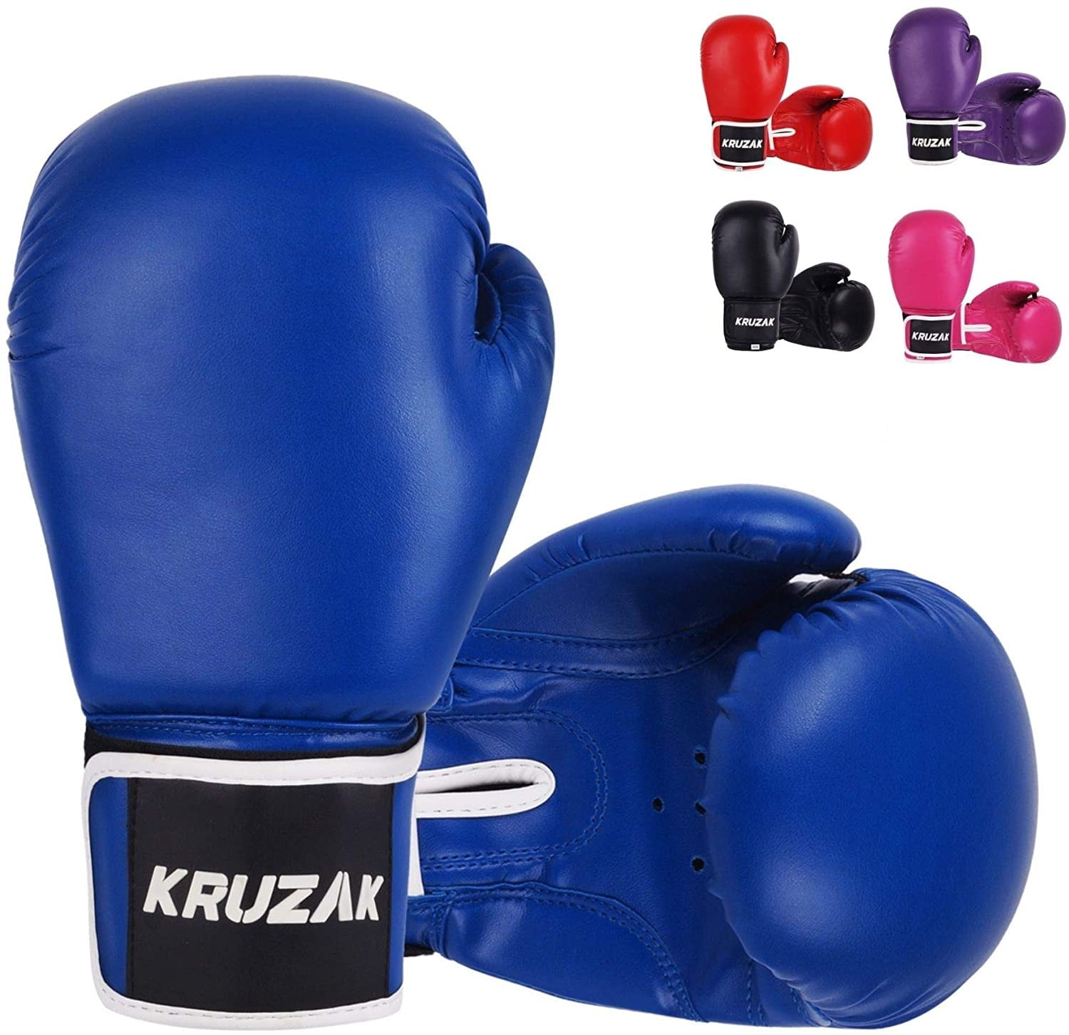 Kruzak Plain Boxing Gloves for Training, Sparring, Kickboxing, Muay Thai and Fighting (Blue, 8 oz)