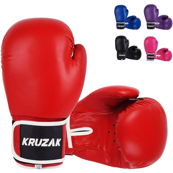 Kruzak Plain Boxing Gloves for Training, Sparring, Kickboxing, Muay Thai and Fighting (Red, 16 oz)