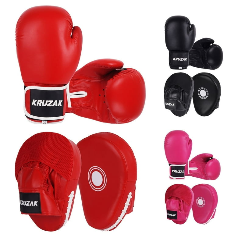 Kruzak Plain Focus Mitts and Boxing Gloves Set for Kickboxing and Muay Thai MMA Training Fitness Kit with Punching Pads for Martial Arts and Karate