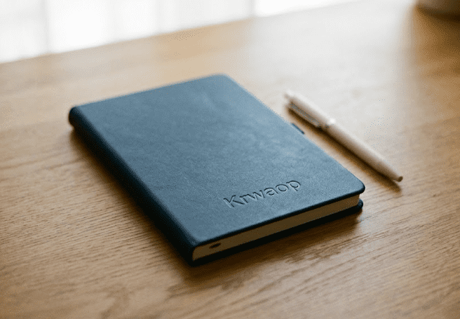Krwaop A5 Debossed Notebook Navy Blue Fine-Grain Leatherette Journal for Work