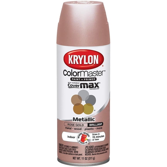 Krylon Colormaster Indoor Aerosol Paint - Durable Satin Finish - 12oz, Gold, Rose Gold