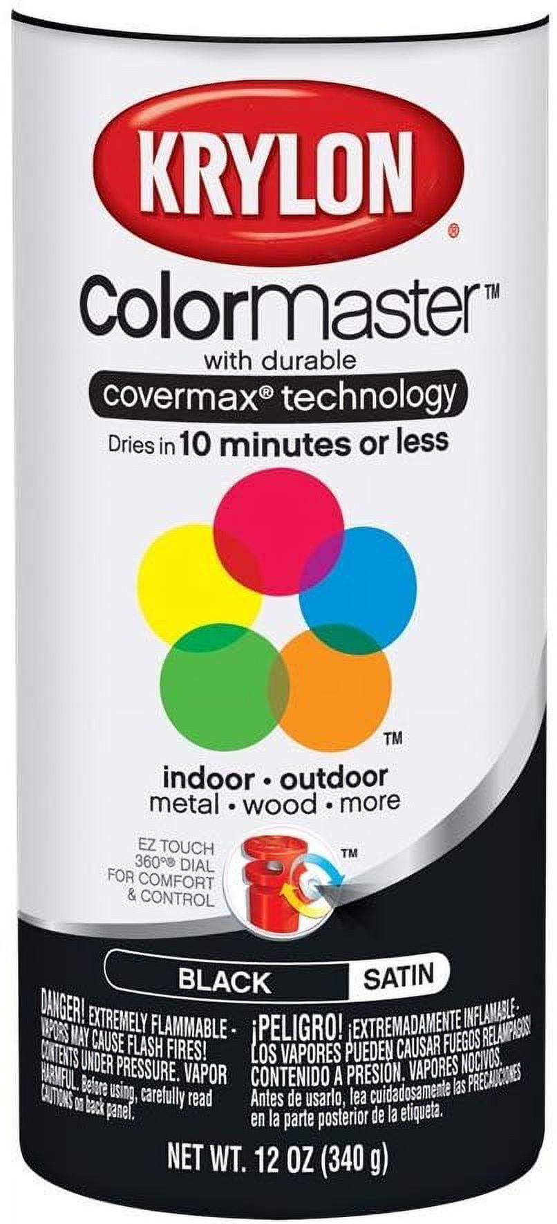 Krylon ColorMaster Spray Paint K05161307, Satin Black, 12 oz