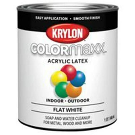 Krylon COLORmaxx K05631007 Interior/Exterior Paint, White, Flat, 32 oz