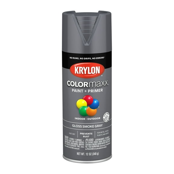 Krylon COLORmaxx Paint + Primer, Gloss, Smoke Gray, 12 oz