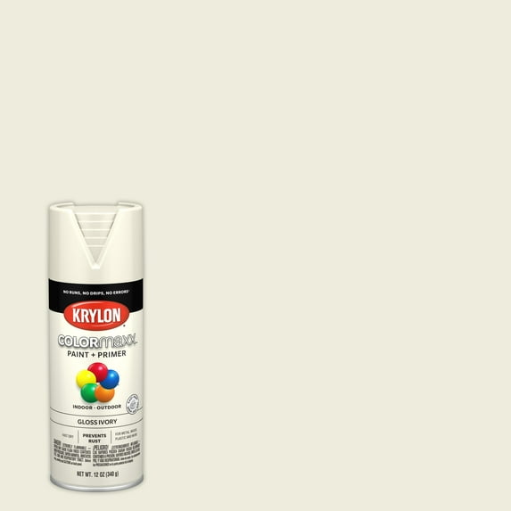 Krylon COLORmaxx Paint + Primer Spray Paint, Gloss, Ivory, 12 oz.