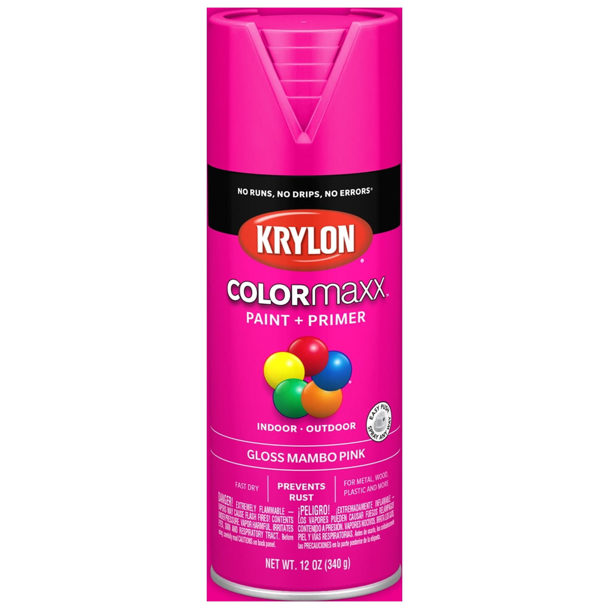 Krylon COLORmaxx Paint + Primer Spray Paint, Gloss, Mambo Pink, 12