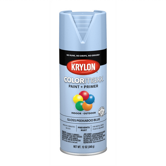 Krylon COLORmaxx Paint + Primer Spray Paint, Gloss, Peekaboo Blue, 12 oz.